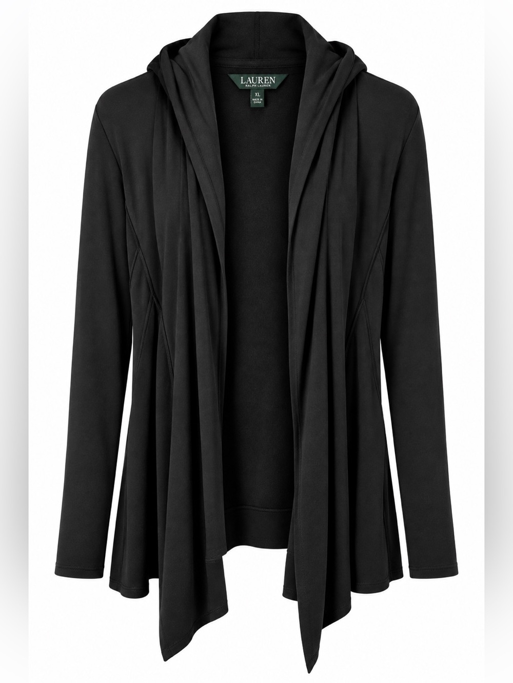 Lauren Ralph Lauren Hooded Open Front Draped Cardigan Black XL